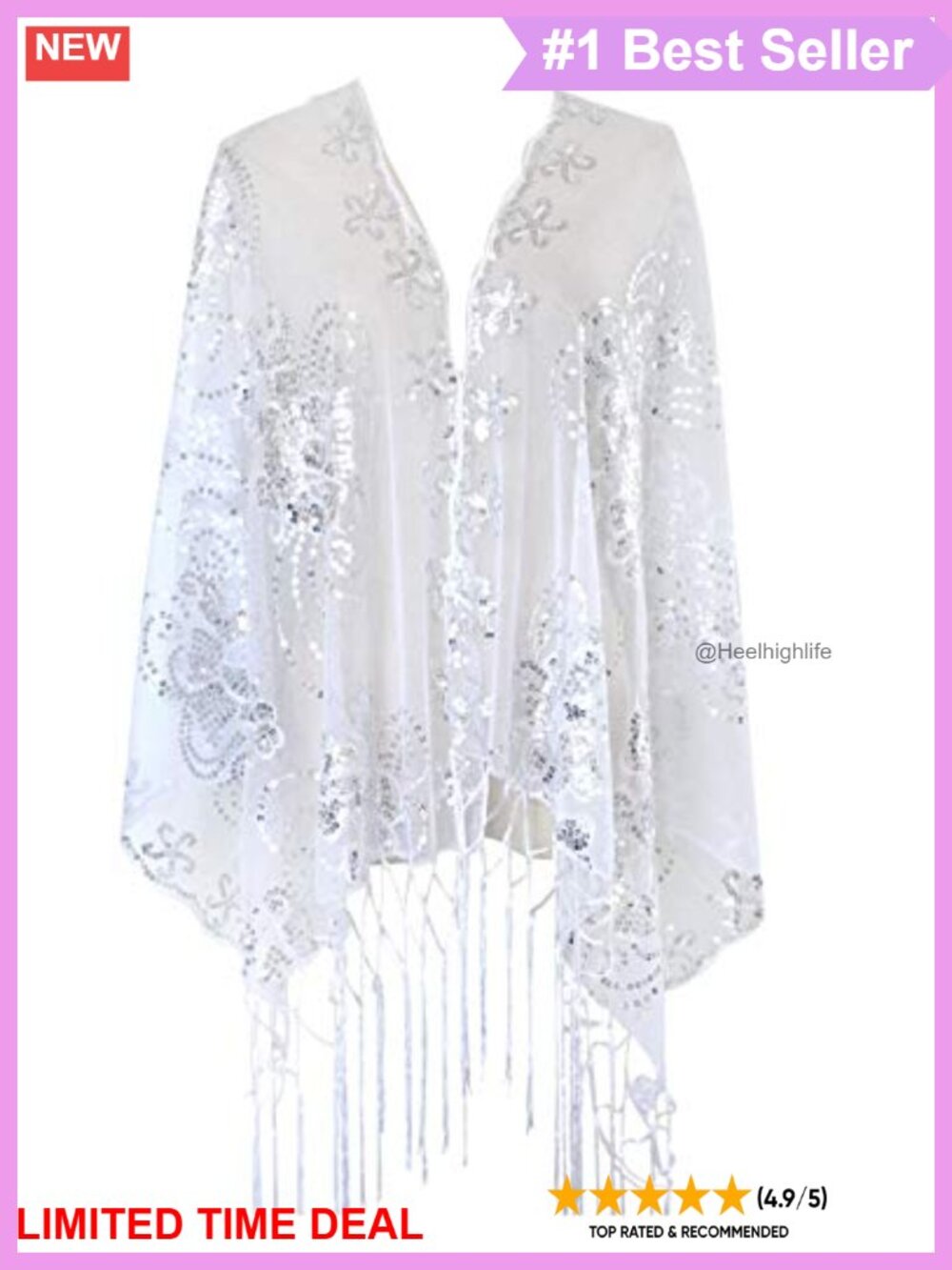 1920s Sequin Fringed Shawl Wrap Evening Scarf
